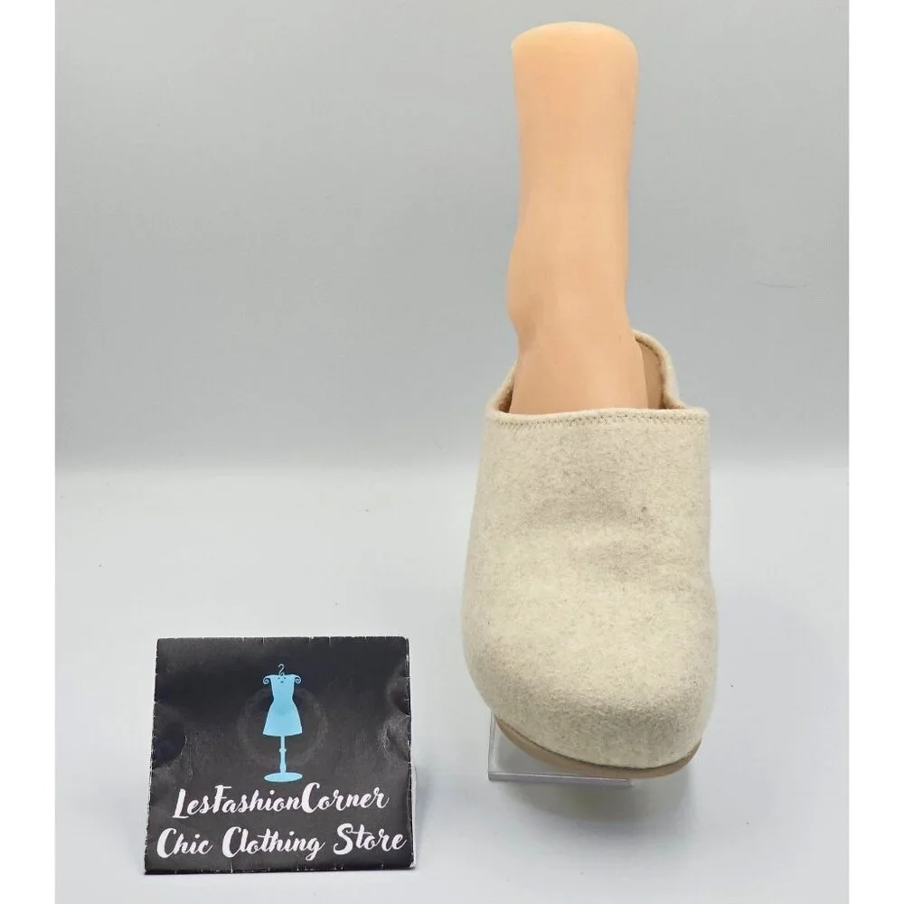 FitFlop Women's Beige  Wool Felt Shuv Clogs Beige Slip-On Mules Size 9 2693 - Picture 15 of 16